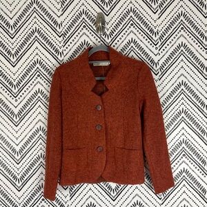 Women Martino Midali Orange Virgin Wool Blend Lightweight Button Sweater Sz 6